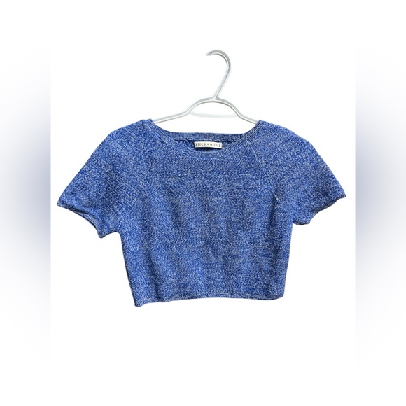 Alice + Olivia Solange Herringbone Knit Merino Wool Sweater Crop Top - Picture 5 of 7